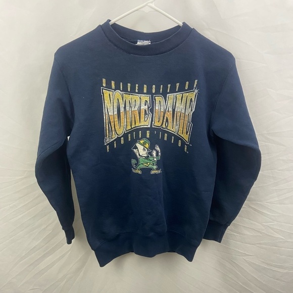 Vintage Notre Dame Fightin Irish Sweatshirt Kids Size 14-16 Dark Blue - Picture 1 of 9